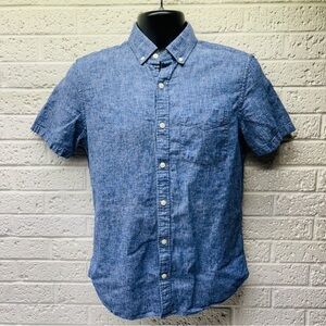 GAP Sz S Slim Fit Blue Chambray Short Sleeve Button-Up Collar Pocket Shirt • VG‼